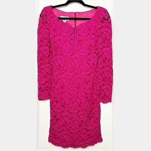 SCOTT MCCLINTOCK Vintage 90s Pink Floral‎ Lace Long Sleeve Bodycon Mini Dress XS